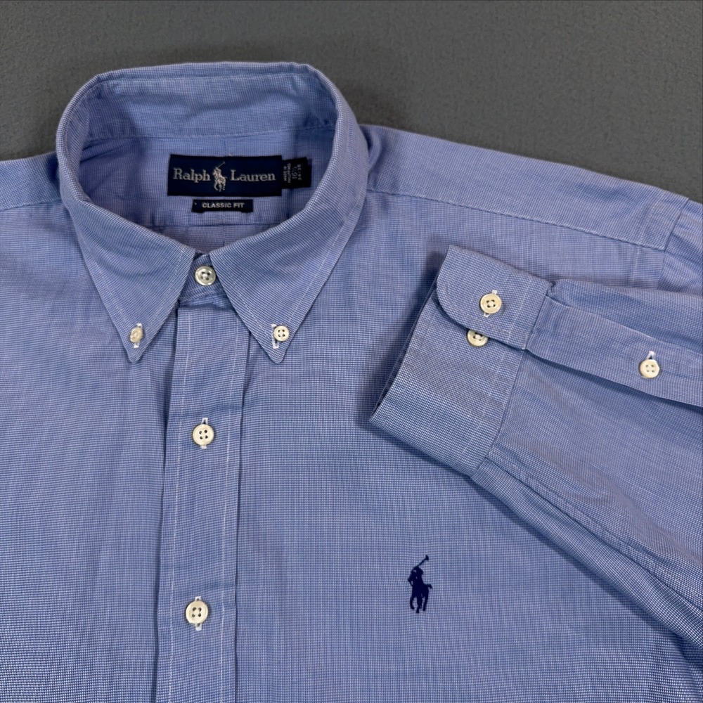 Ralph Lauren Classic Fit Blue Micro Check Button Down Shirt 16.5 34/35